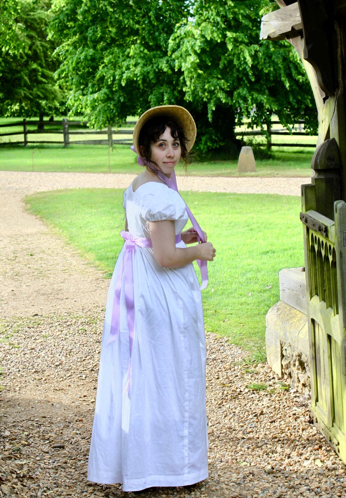 Short Sleeve Regency White Drawstring Gown