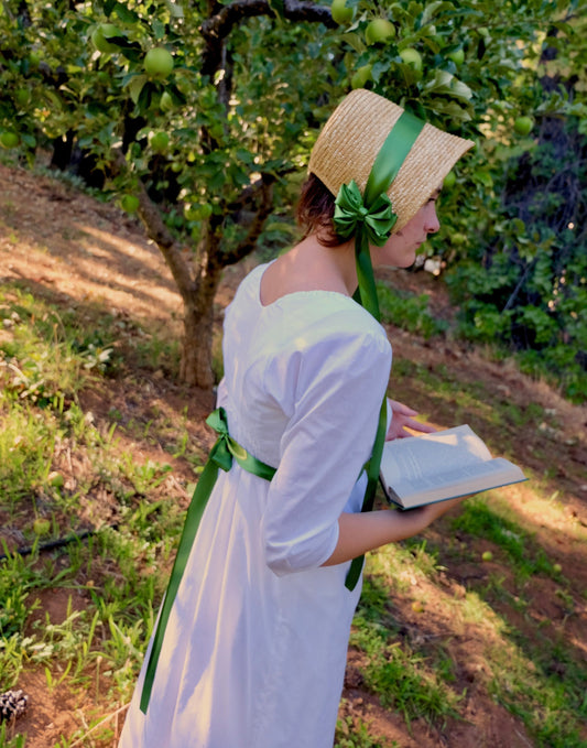 3/4 Sleeve Regency White Drawstring Gown
