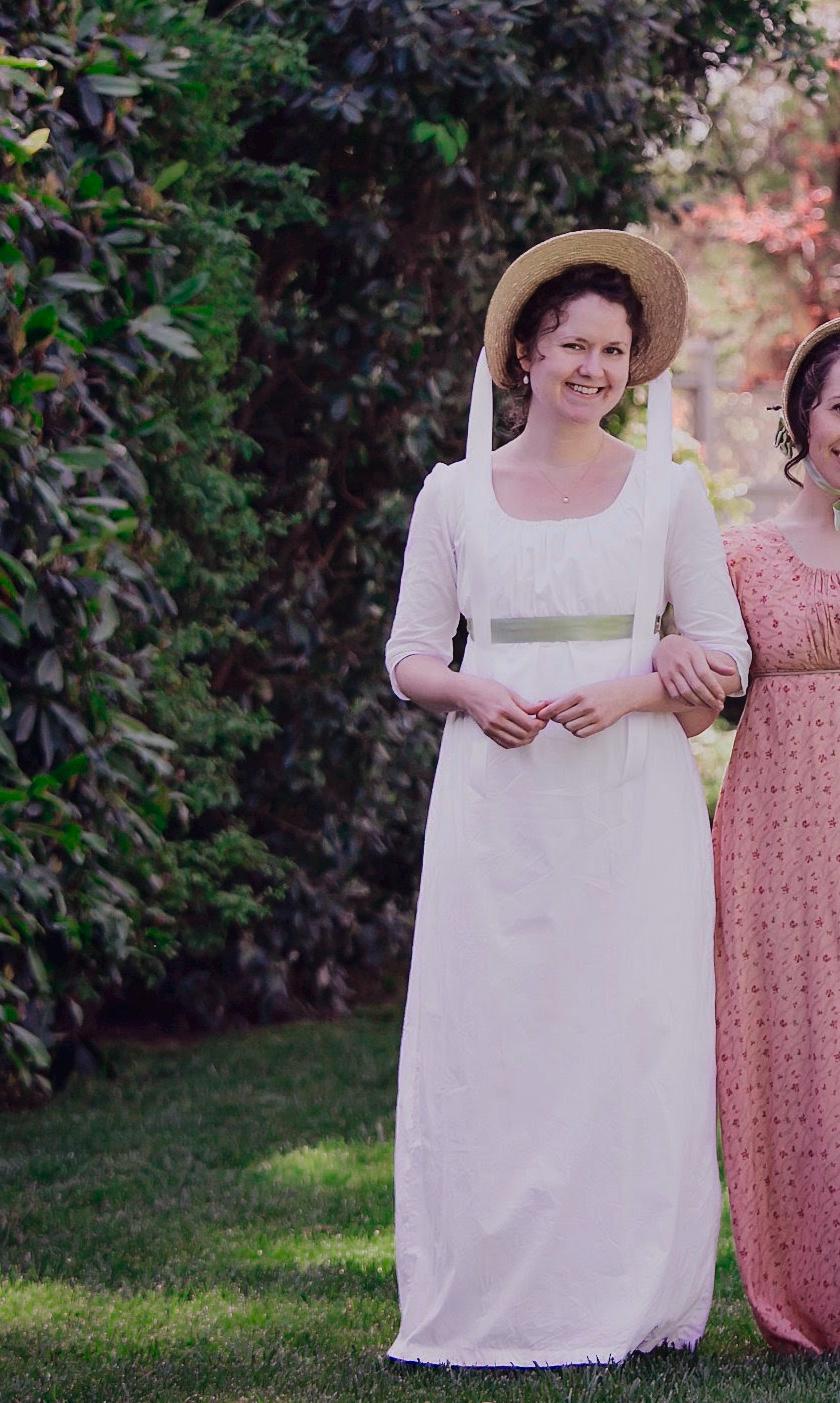 3/4 Sleeve Regency White Drawstring Gown