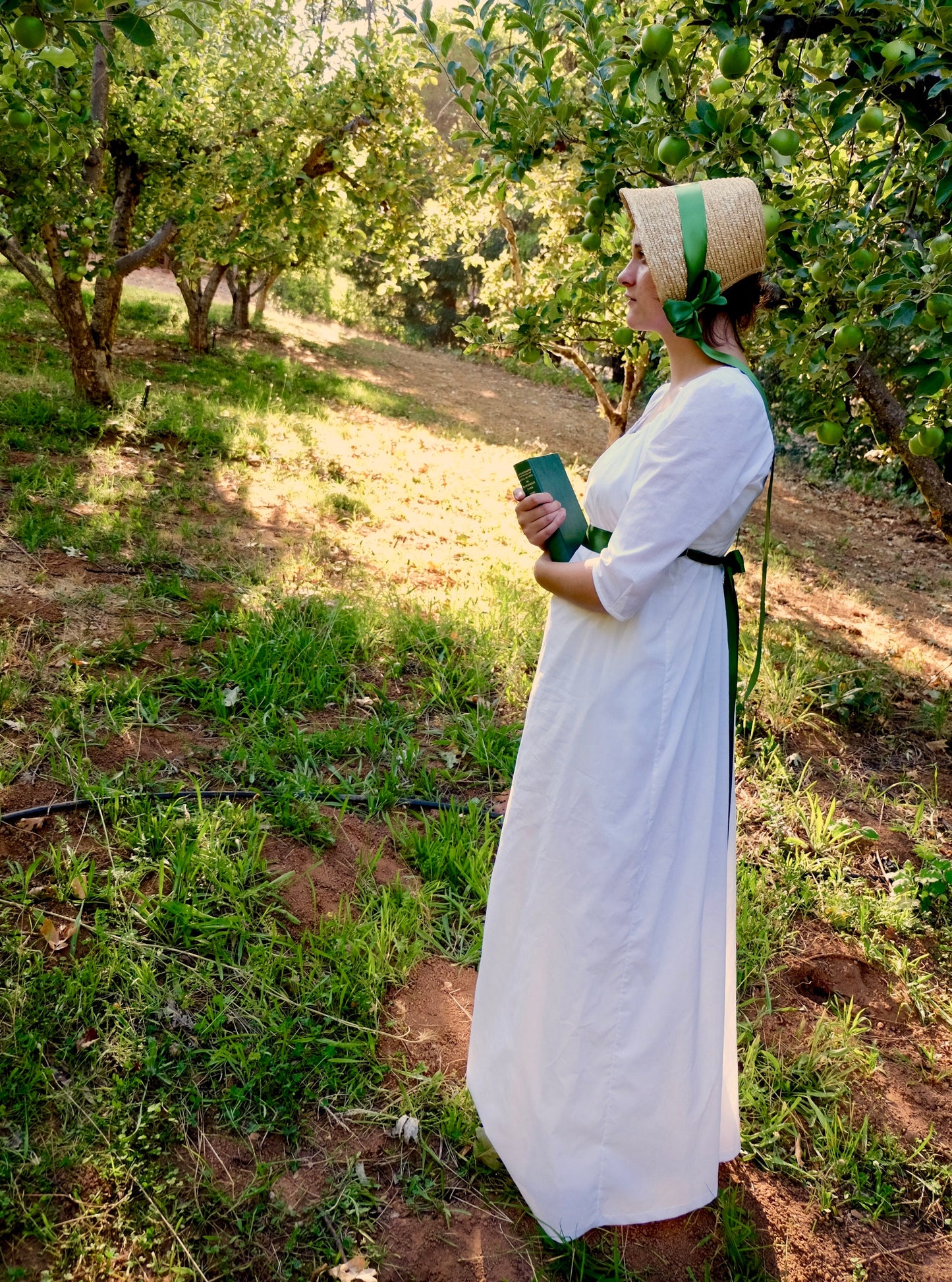 3/4 Sleeve Regency White Drawstring Gown
