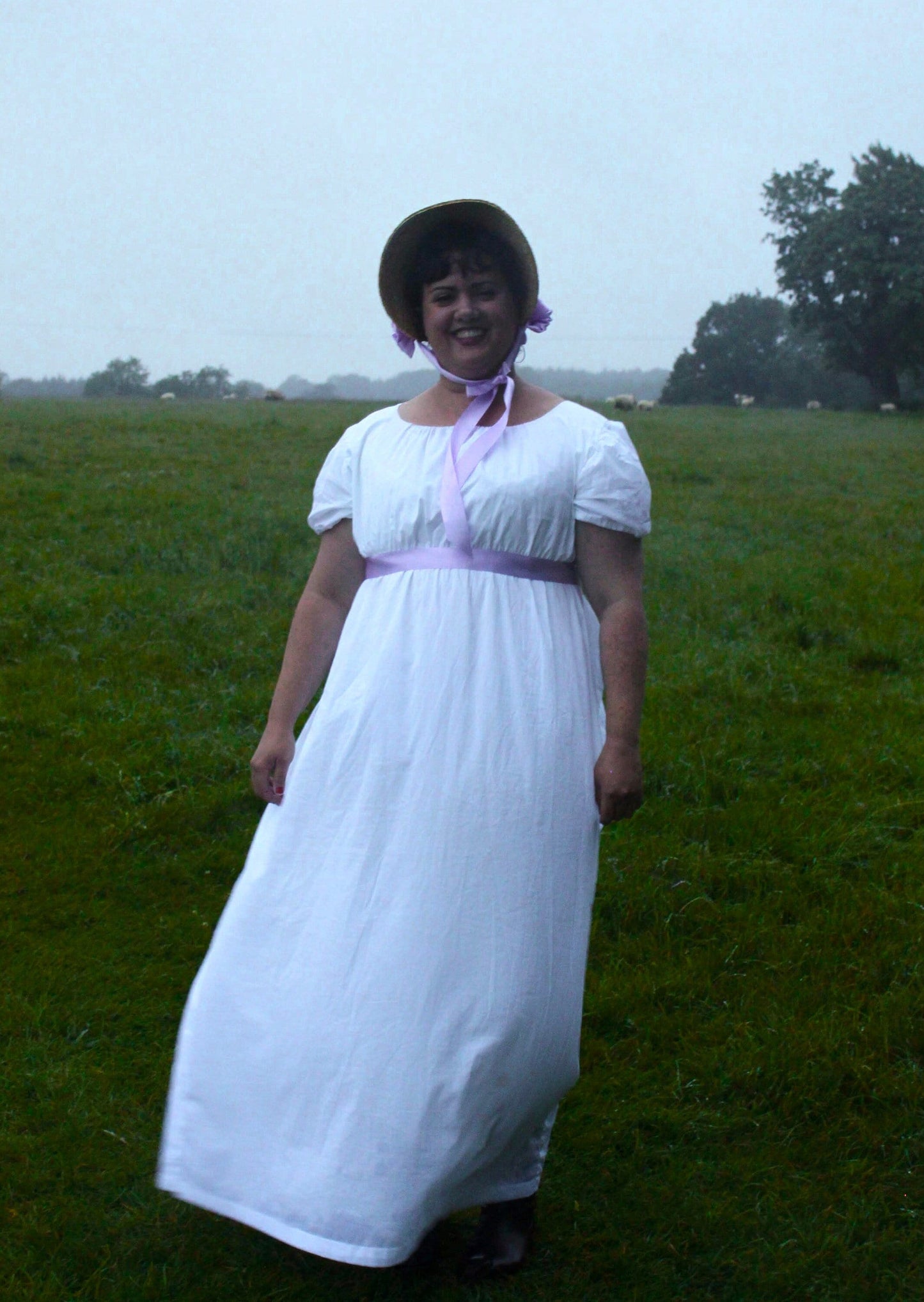 Short Sleeve Regency White Drawstring Gown