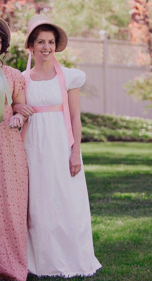 Short Sleeve Regency White Drawstring Gown