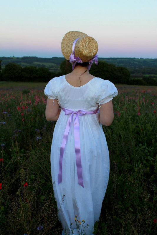 Short Sleeve Regency White Drawstring Gown