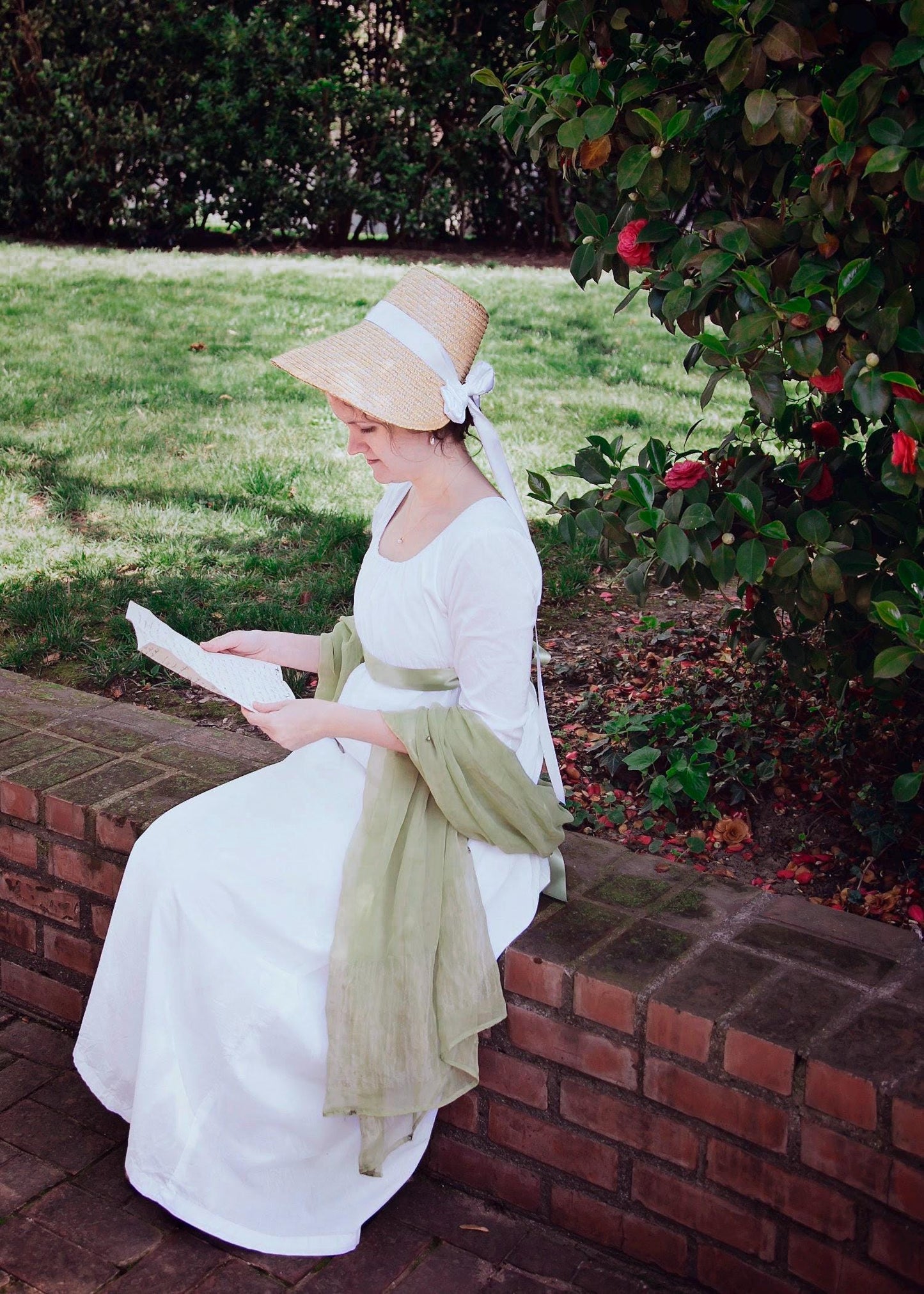 3/4 Sleeve Regency White Drawstring Gown