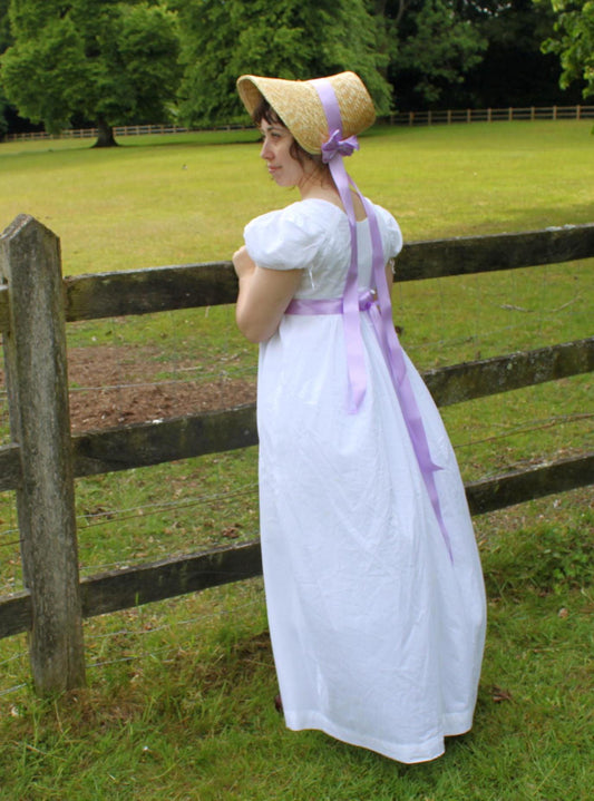 Short Sleeve Regency White Drawstring Gown