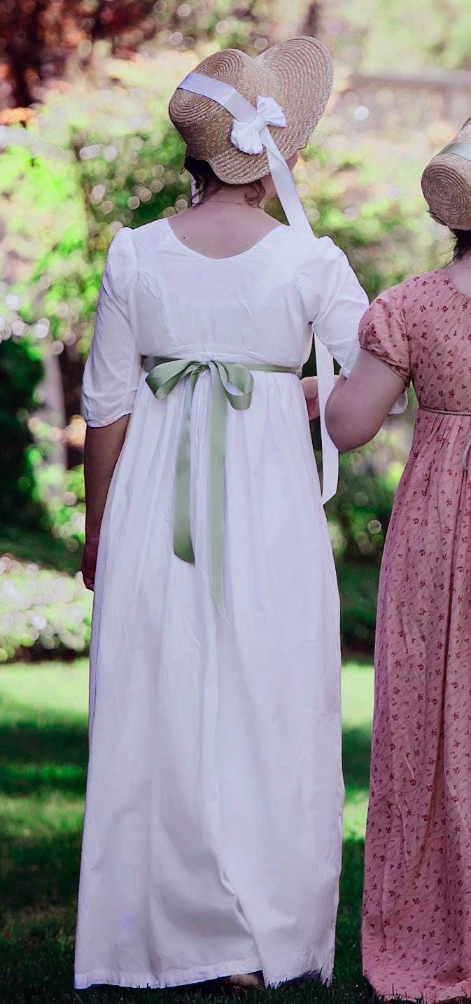 3/4 Sleeve Regency White Drawstring Gown