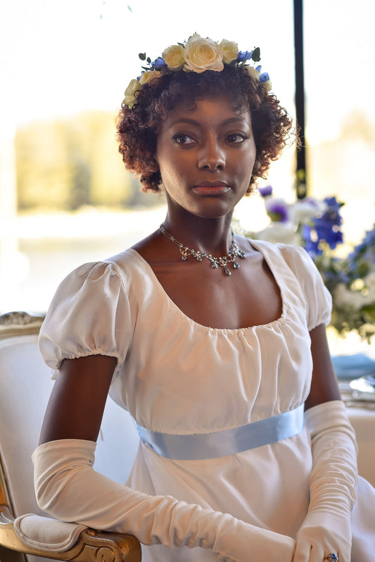 White Silk Regency Ball Gown