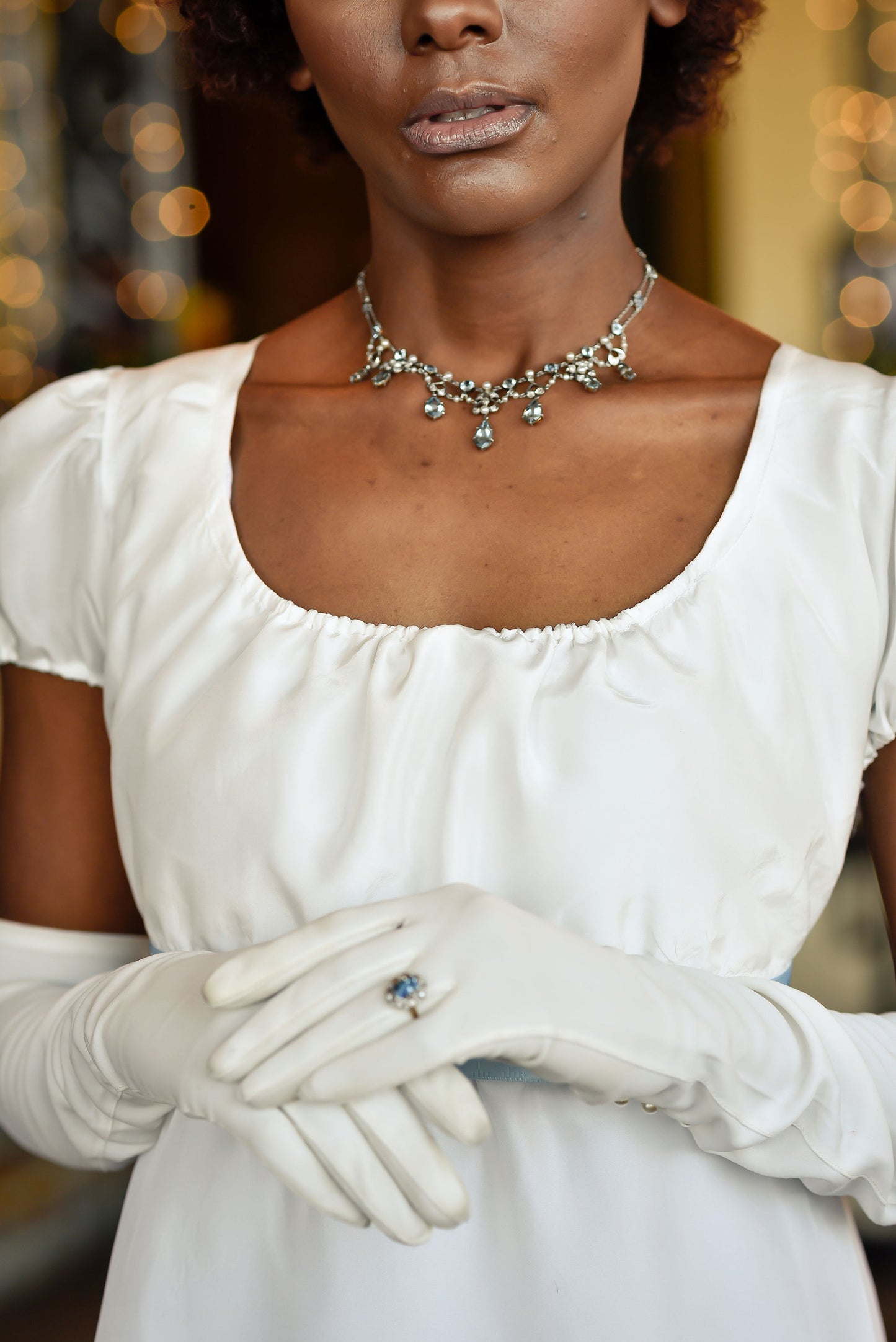 White Silk Regency Ball Gown