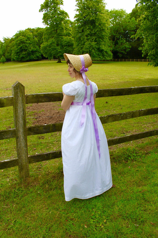 Regency White Cotton Drawstring Gown