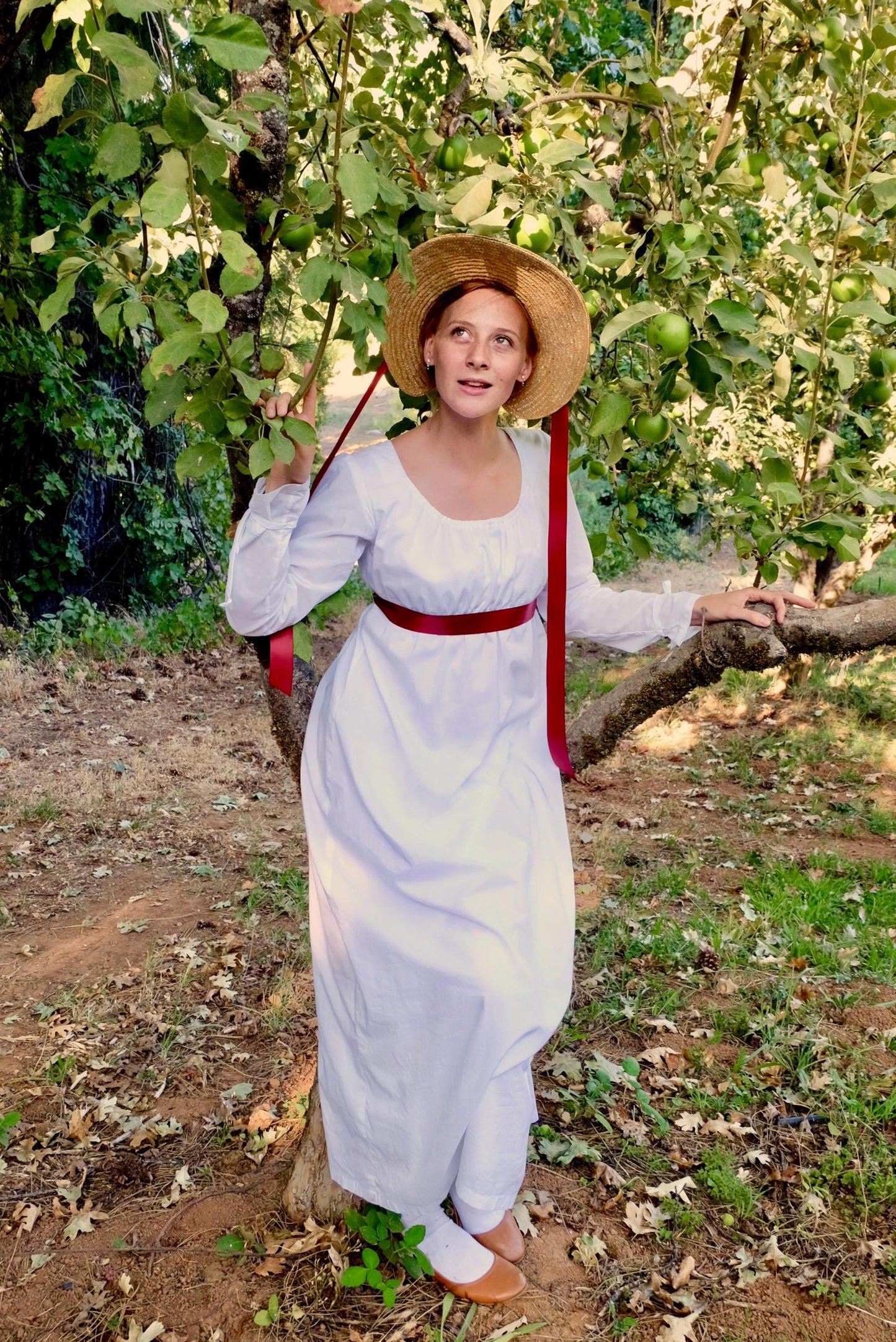 Regency White Cotton Drawstring Gown